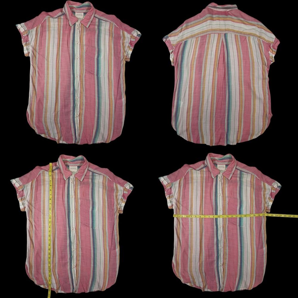American Eagle Short Sleeve Multicolor Striped Button Up Shirt Small Boho Farm